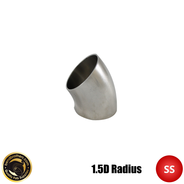 1.5" (38mm) 304 Stainless Steel 45° Elbow - 1.5D Radius - 1.6mm Wall