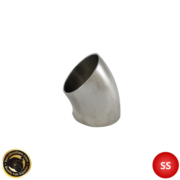 1.75" (45mm) 304 Stainless Steel 45° Elbow - 1.2D Radius - 1.6mm Wall - Unprepped
