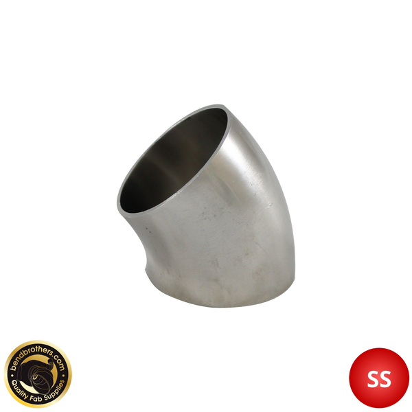 3" (76mm) 304 Stainless Steel 45° Elbow - 1.2D Radius - 1.6mm Wall - Unprepped