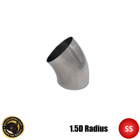 3.5" (89mm) 304 Stainless Steel 45° Elbow - 1.5D Radius - 1.6mm Wall