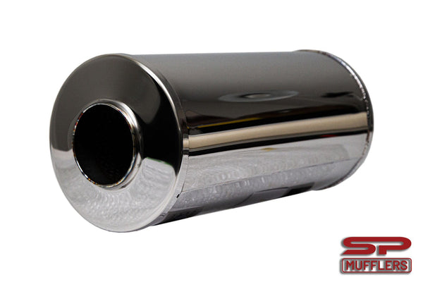 3.5" (89mm) In/Out  Muffler Round - 7.5" X 15" Long | 304 Stainless Steel
