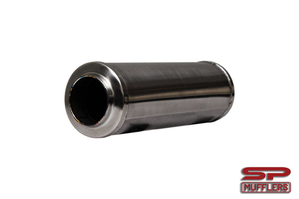 2.5" (63mm) In/Out  Muffler Round - 4.5" X 15" Long | 304 Stainless Steel
